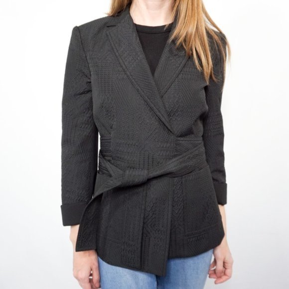 NWT BCBG MaxAzria Black Conner Textured Belted Wrap Blazer Coat Suit Jacket XXS - Picture 7 of 8